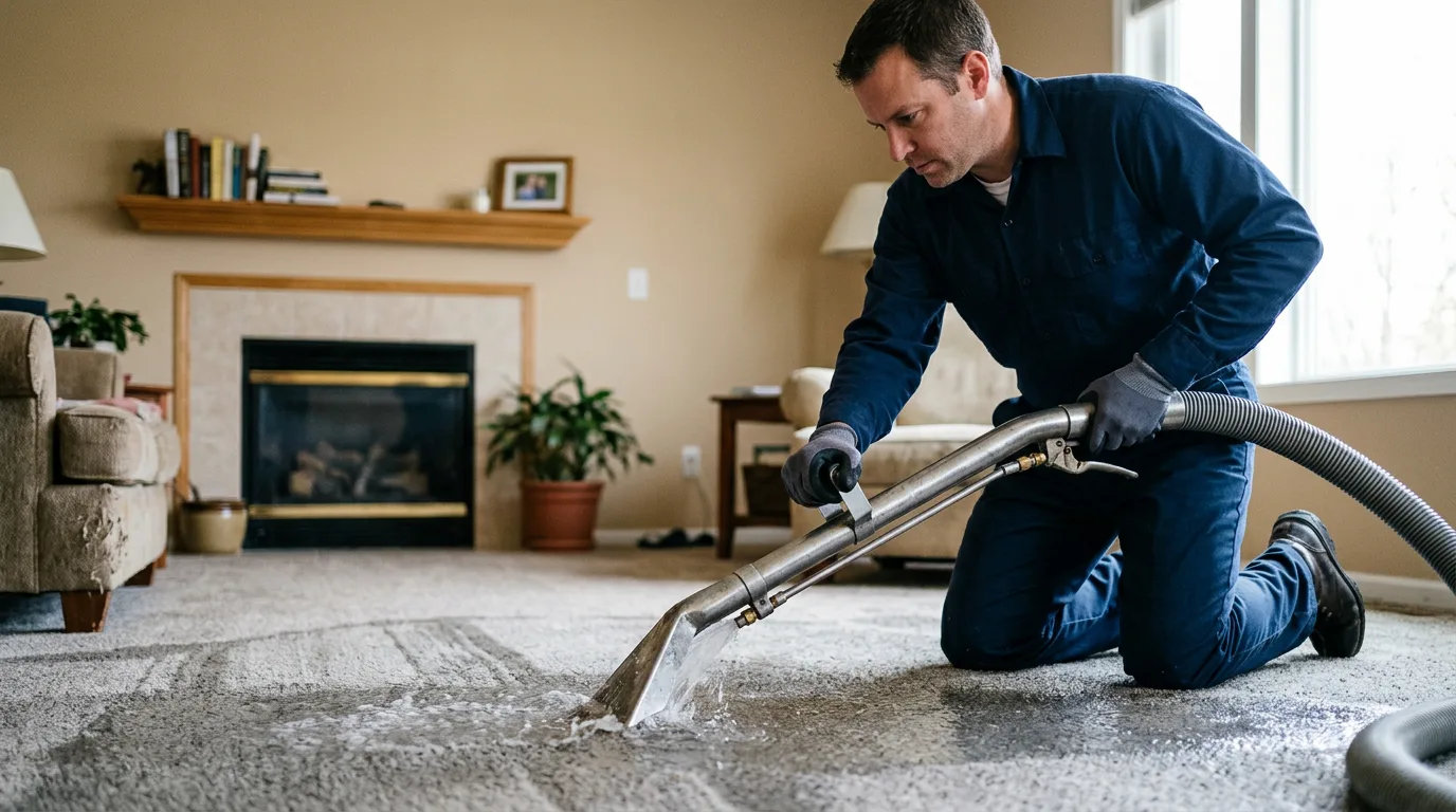 Water damage restoration technician working near Atlanta, MI